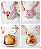 Stuffed turkey being prepared