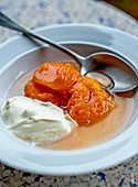 Apricot compote with crème fraîche