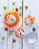 Gooseberry muffins with red and green gooseberries