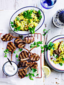 Pistachio Pilaf with Char-Grilled Lamb