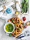 Barbecued Prawns and asparagus with chilli lime dressing (Christmas)