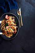 Chicken with barley, olives and chilli