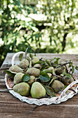 Pears on a wicker tray