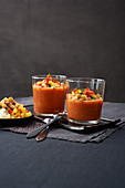 Gazpacho with cucumber, tomatoes, red pepper, olive oil and onions