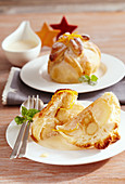 Apples in puff pastry with orange cream and marzipan for Christmas