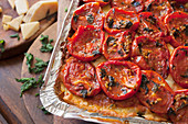 Vegetarian Lasagna with Roasted Tomatoes in a Baking Tin