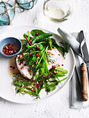 Herb and Pea Salad with Poached Fish Fillets
