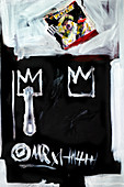Food art: a picture of a fork and crowns (inspired by Jaen Michel Basquiat)