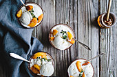 Honey and Lemon Thyme Ricotta Ice Cream with Vanilla Peaches