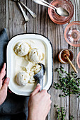 Honey and Lemon Thyme Ricotta Ice Cream with Vanilla