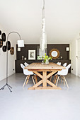 Wooden table and classic chairs in dining room