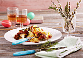 Veal ragout with herbs and tagliatelle for Easter