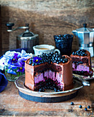 Blueberry and chocolate cake