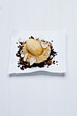 Mascarpone ice cream with kataifi pastry, Baileys, crème anglaise and truffles