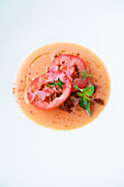 Cold gazpacho with brown bread croutons