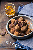 Homemade chocolate truffles with tonka beans