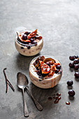 Rice pudding with fig and grape compot