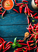 Fresh red hot Chili Pepper and Chili sauce