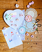 Gift for Mothers' day: canvas heart, doilies and photo of child