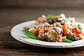 Salad with chicken and roast vegetables