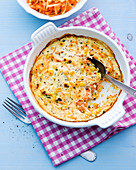 Carrot and quark bake with sweetcorn and basil