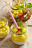 Semolina cream with pineapple sauce for an Easter brunch