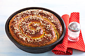 Bavarian Easter bread filled with hazelnuts, raisins, sugar and rum