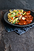Boeuf stroganoff with carrot and courgette noodles