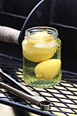 Salted lemons on a grill