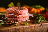 Raw ingredients for a gourmet burger