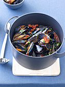 Steamed Mussels in Tomato Garlic Broth