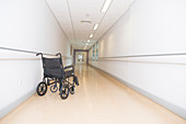 Wheelchair in a hospital corridor