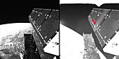 Impact damage to Sentinel-1A satellite solar array