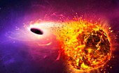 Black hole destroying planet, illustration