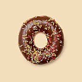 Chocolate doughnut with sugar strands