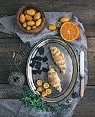 Rustic breakfast set with croissants