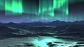 Aurora over a rocky landscape, animation
