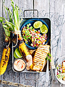 Fish and Roasted Corn with Capsicum Salad