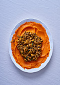Mushroom-and-lentil curry with sweet potato mash