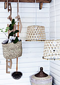 Baskets and pendant lamps made from natural materials