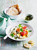 Soft Boiled Eggs with Herbed Curry and Yoghurt