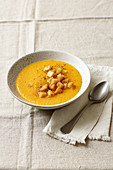 Pumpkin soup with cinnamon croutons