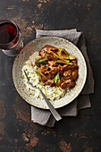 Sirloin tips stroganoff with lime and cardamom rice