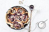 Raspberry and acai buns with hazelnuts and nut butter