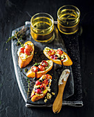 Baked grape and blue cheese crostini
