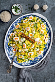 Kedgeree with saffron, eggs and haddock