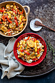 Caribbean plantain curry with bell pepper