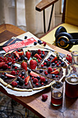 Chocolate pizza with berries for a retro party