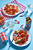 Tomato salad with sardines, chillies and sorbet