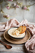 A bowl of porridge with caramelised pears